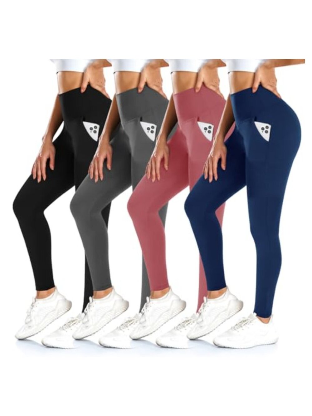 High Waisted Leggings with Pockets 4 Pack Tummy Control Yoga Pants